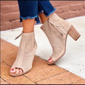TOMS Majorca Perforated Leather Peep Toe Booties